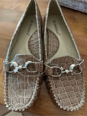 Rasolli Taupe Croc-Embossed Loafers with Silver Horsebit
